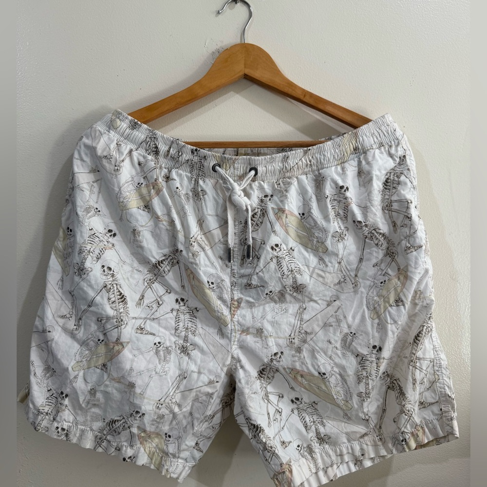 All Saints White Skeleton Surf Print Drawstring Shorts